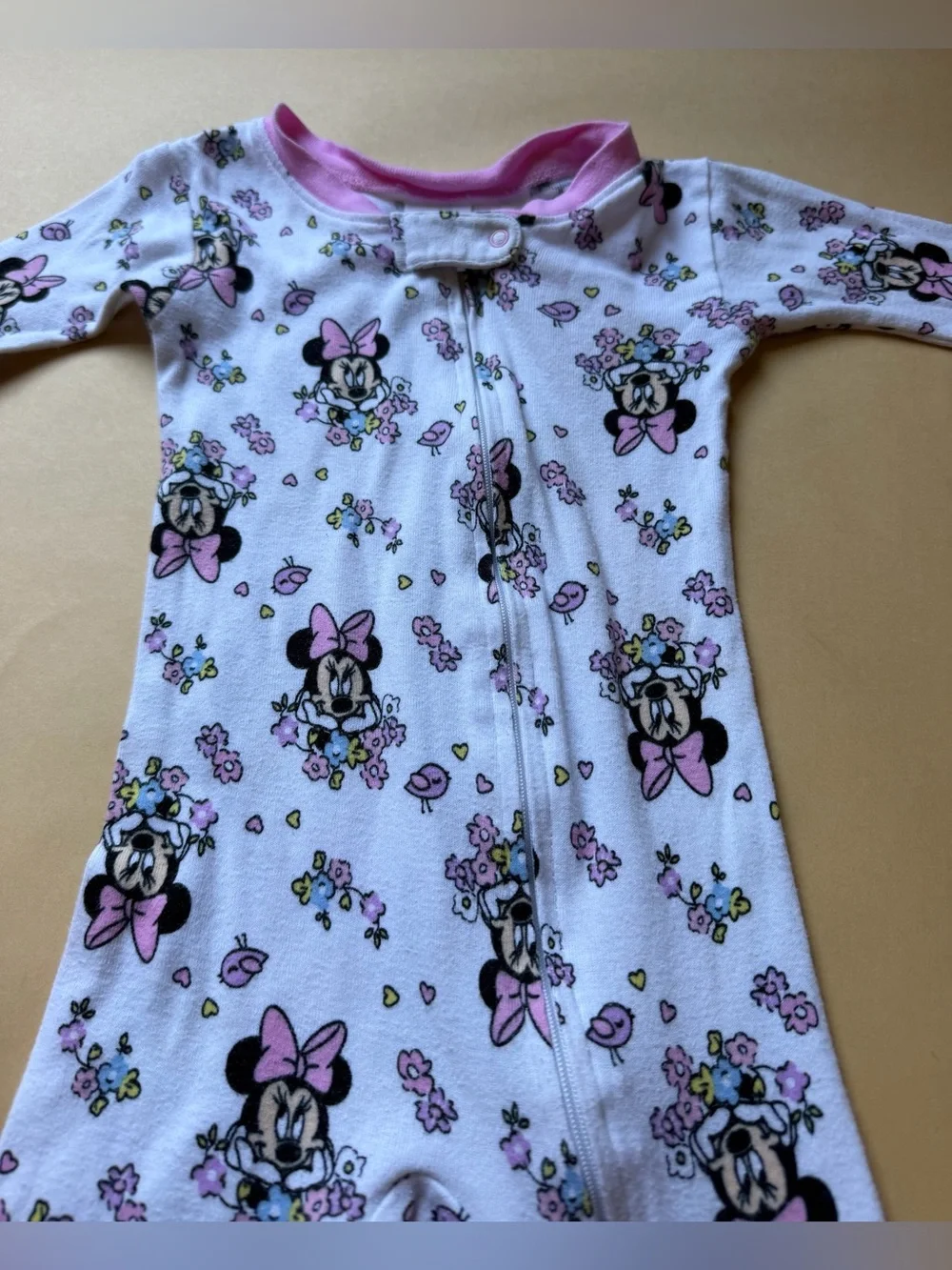 Disney Minnie Mouse Floral Footed Pajamas Girls Pink, Soft White 2T